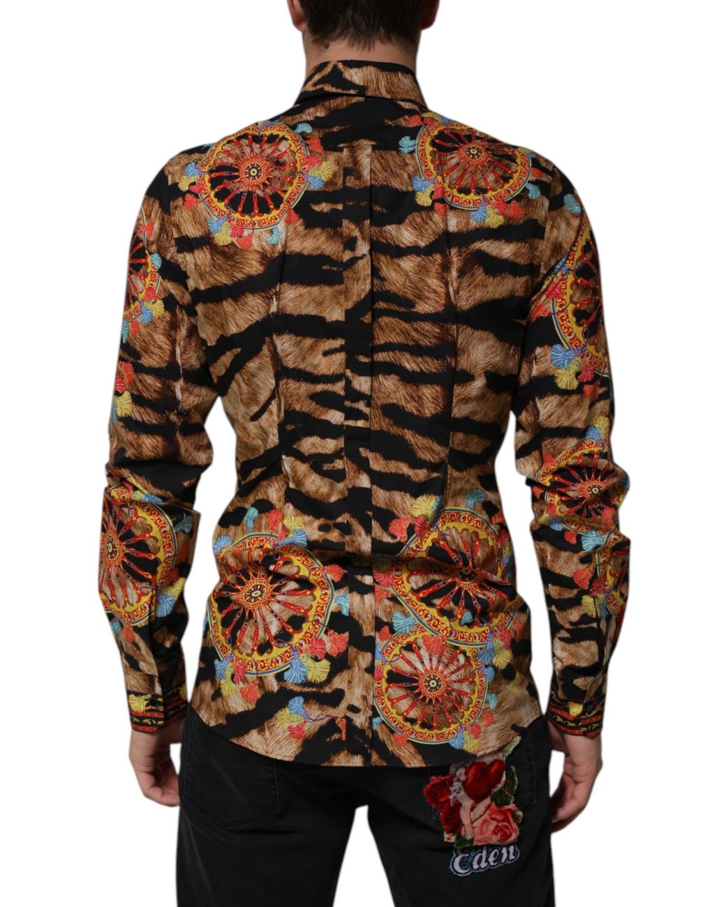 Dolce & Gabbana Brown Cotton Tiger Carretto Long Sleeve Shirt for men
