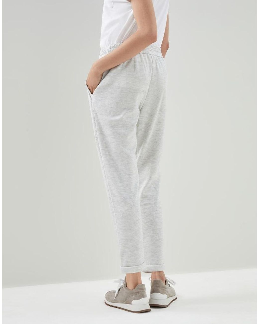 Brunello Cucinelli White Light Cotton Blend Trousers