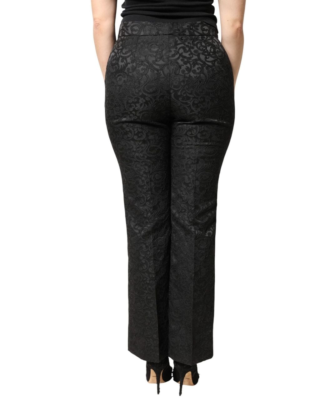 Dolce & Gabbana Black Floral Brocade High Waisted Trouser Pants 57+01+Pa+Pl