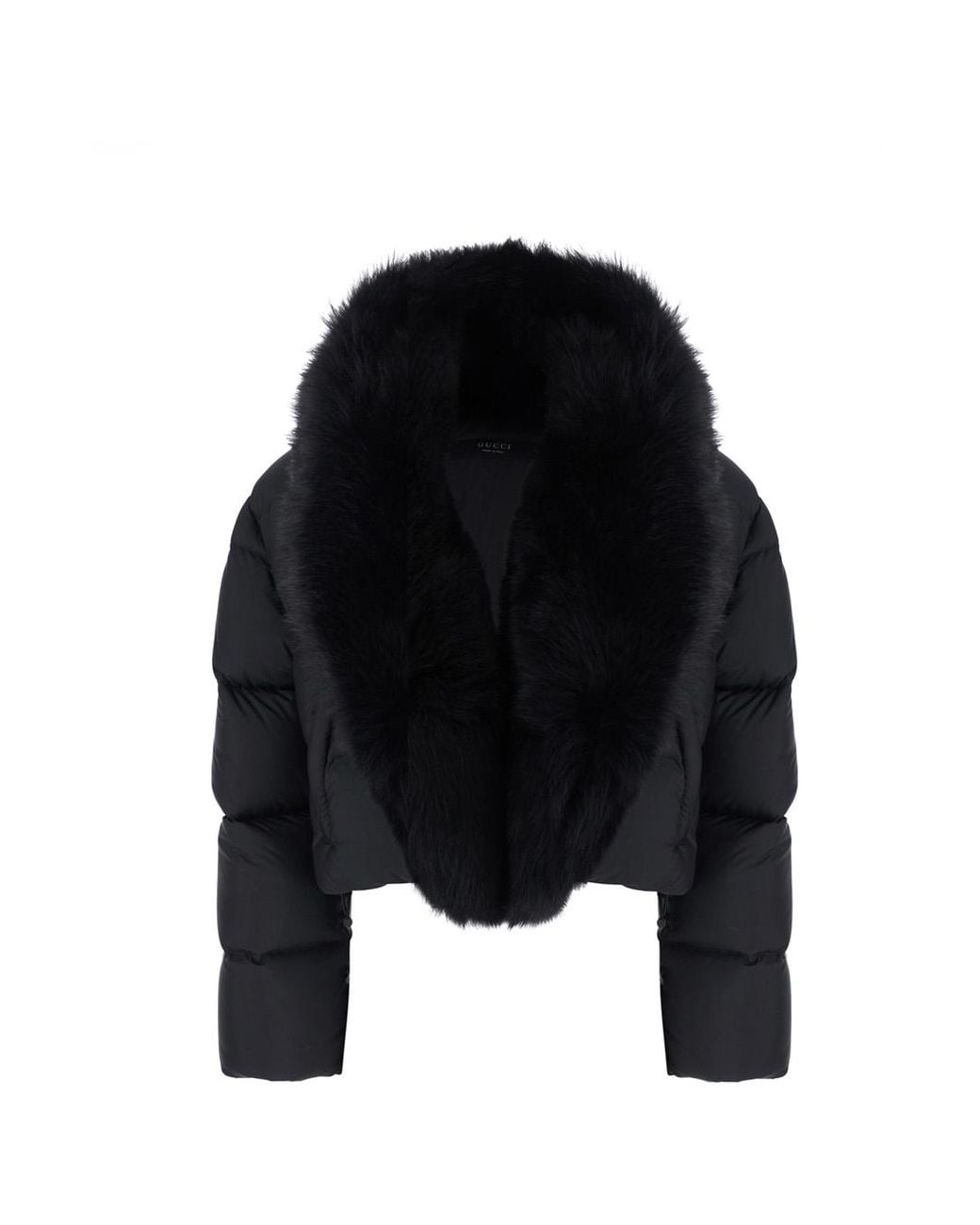 Gucci Black Down Jacket With Fur Detail Leather Puffer