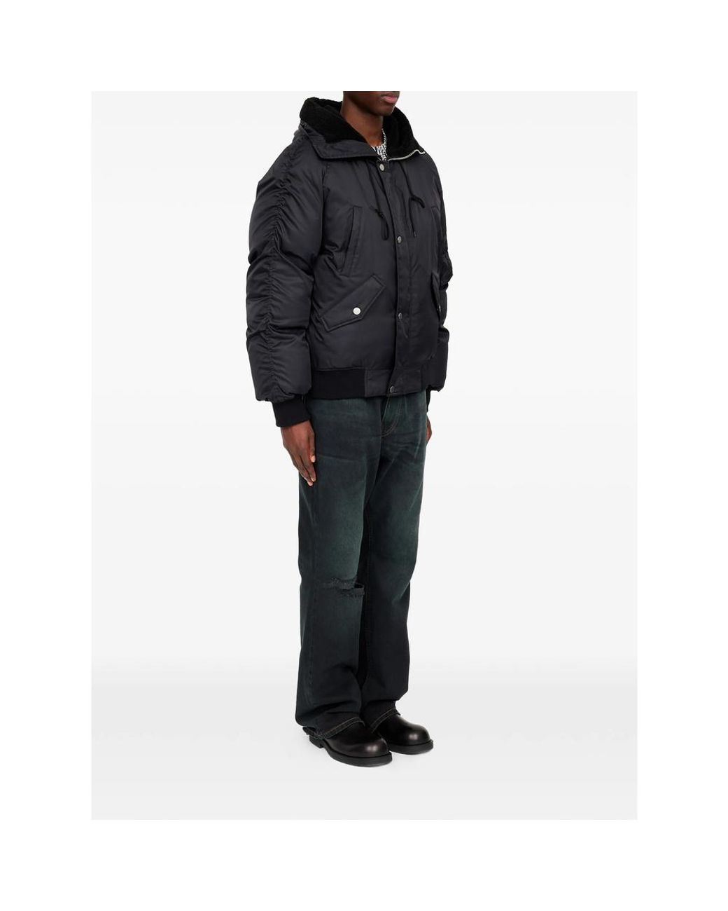 MM6 by Maison Margiela Black Hooded Bomber Jacket for men