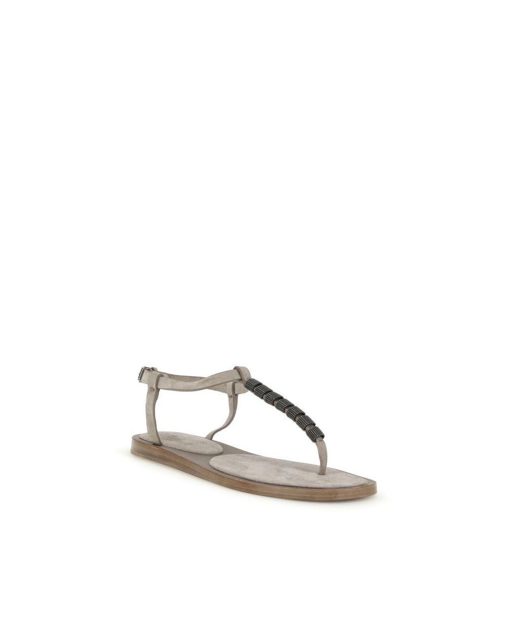 Brunello Cucinelli Natural Beige Calf Leather Bos Taurus Flat Sandals