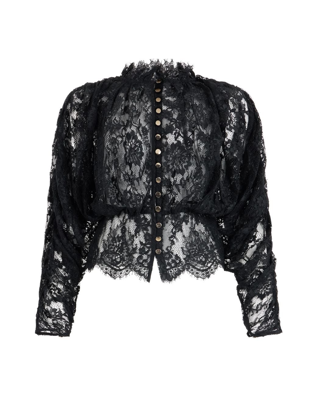 Self-Portrait Black Lace Long-Sleeve Blouse Polyamide Shirt