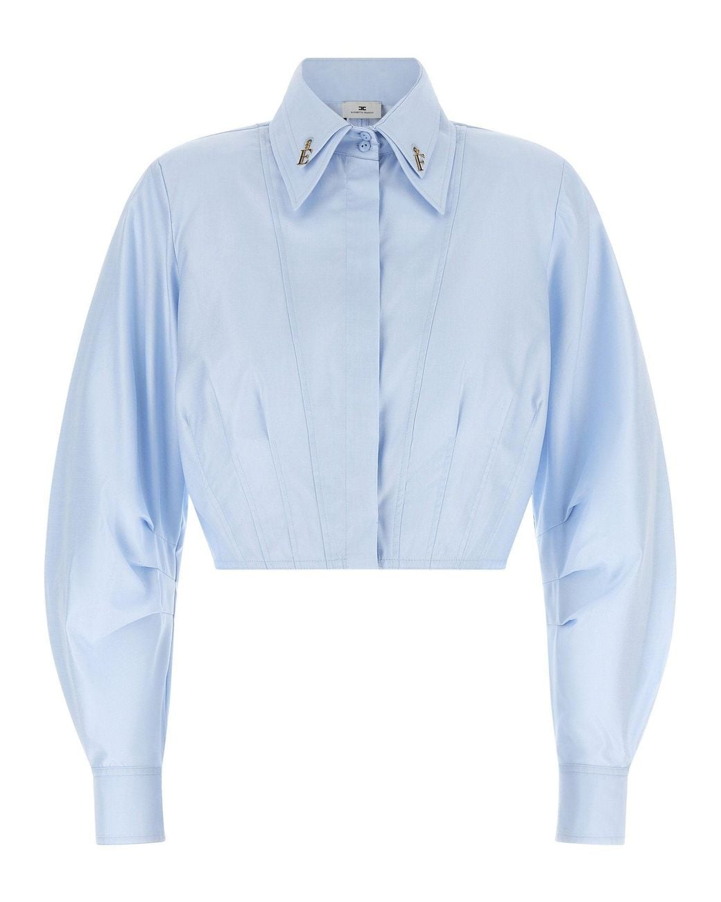Elisabetta Franchi Blue Cropped Bustier Cotton Poplin Shirt