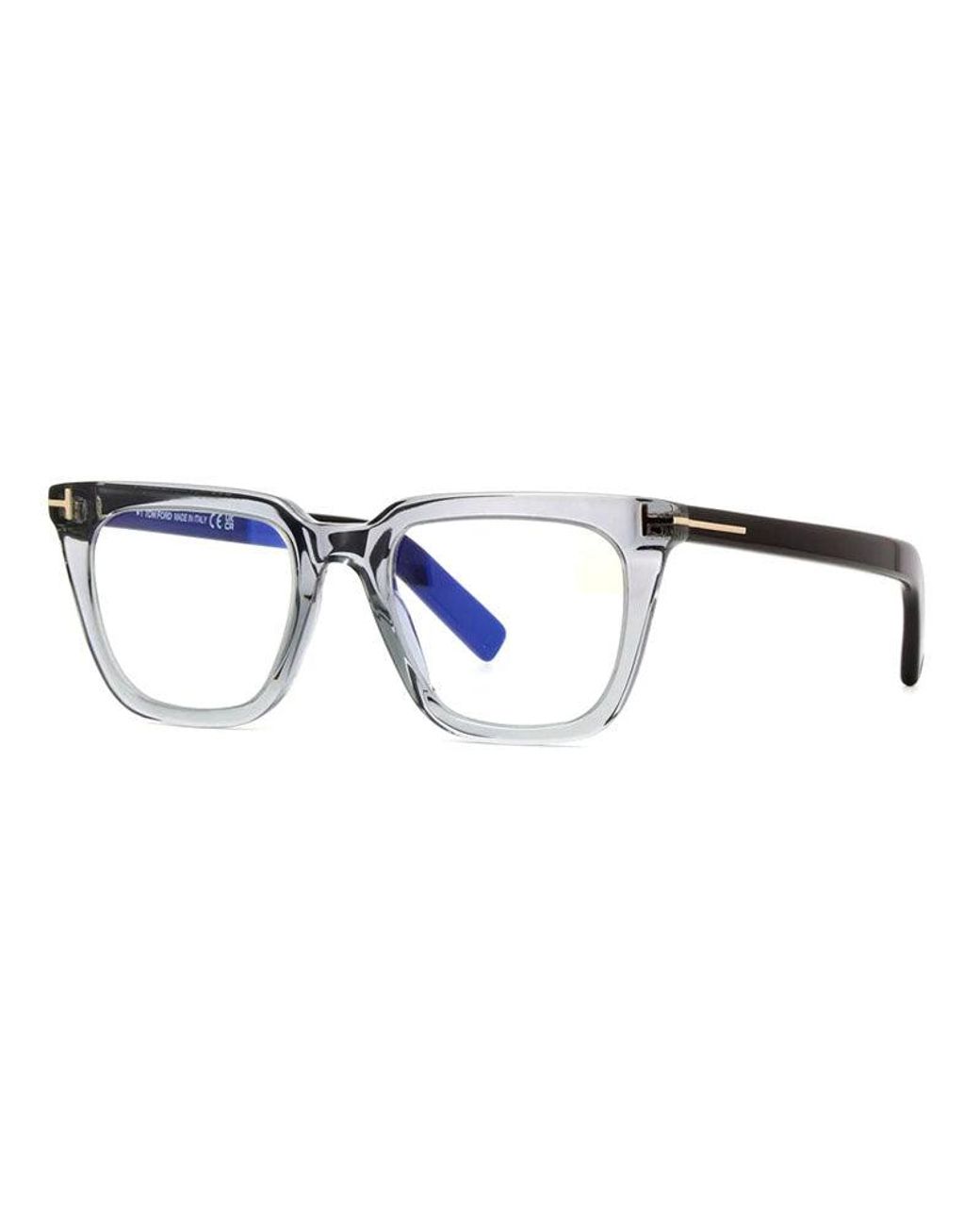 Tom Ford Blue Eyeglasses Square Full Rim, Shiny Light Frame And Clear--Light Block Lens Ft5963-B045 Sunglasses for men