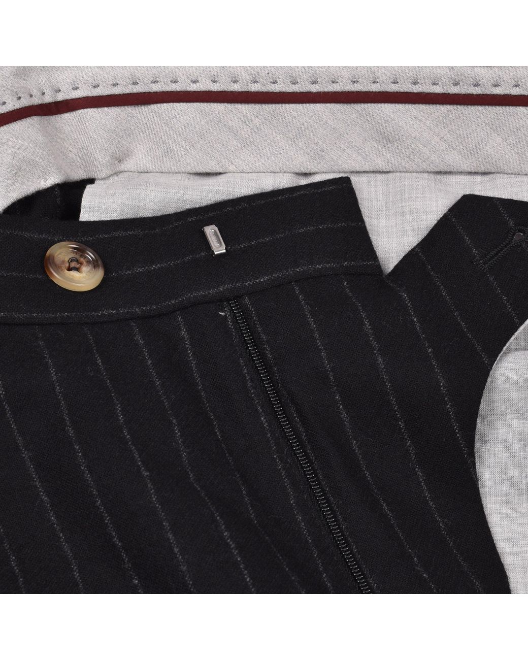 Brunello Cucinelli Black Virgin Wool Pinstripe Trousers for men