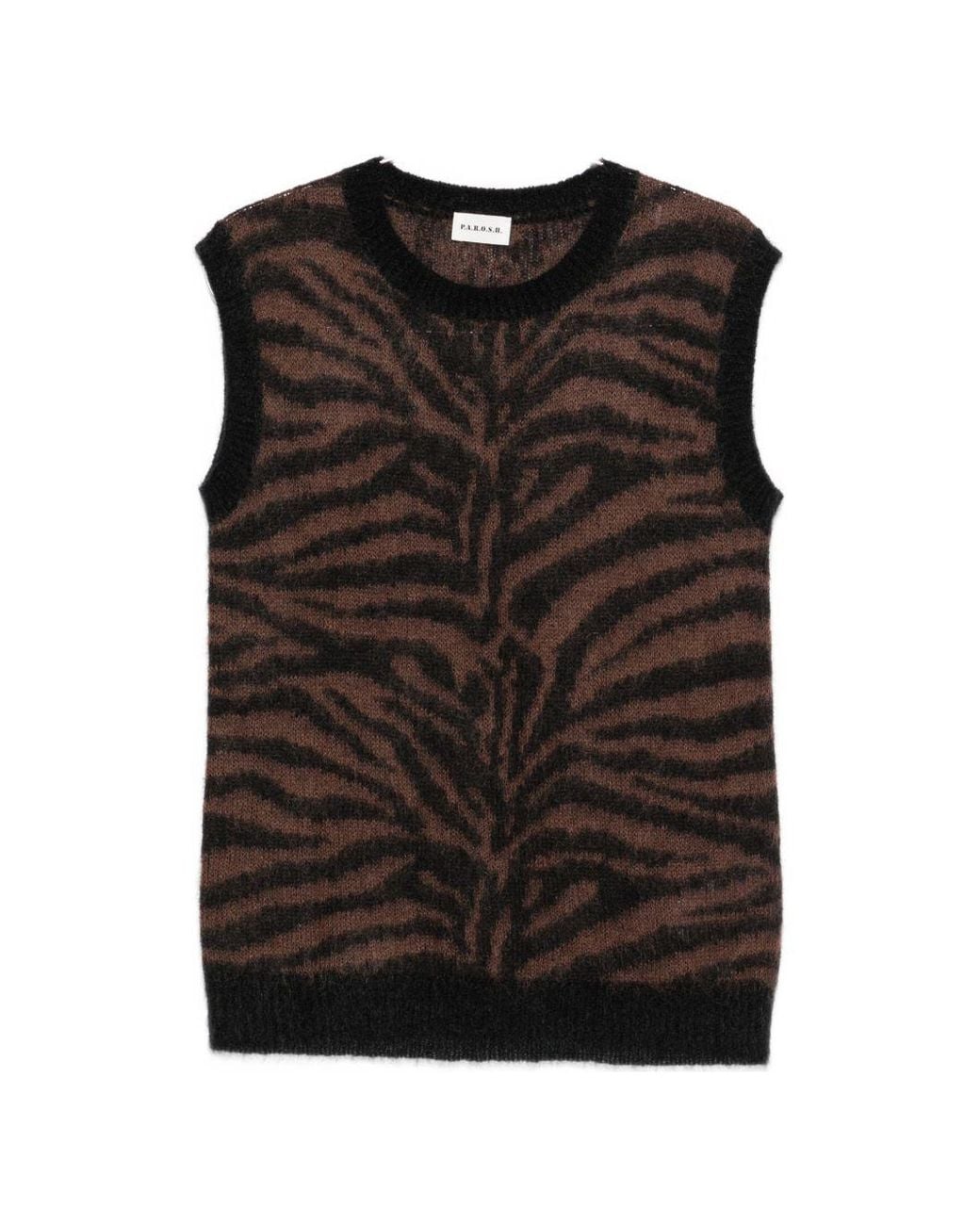 P.A.R.O.S.H. Black Zebra-Pattern Knit Tank Top