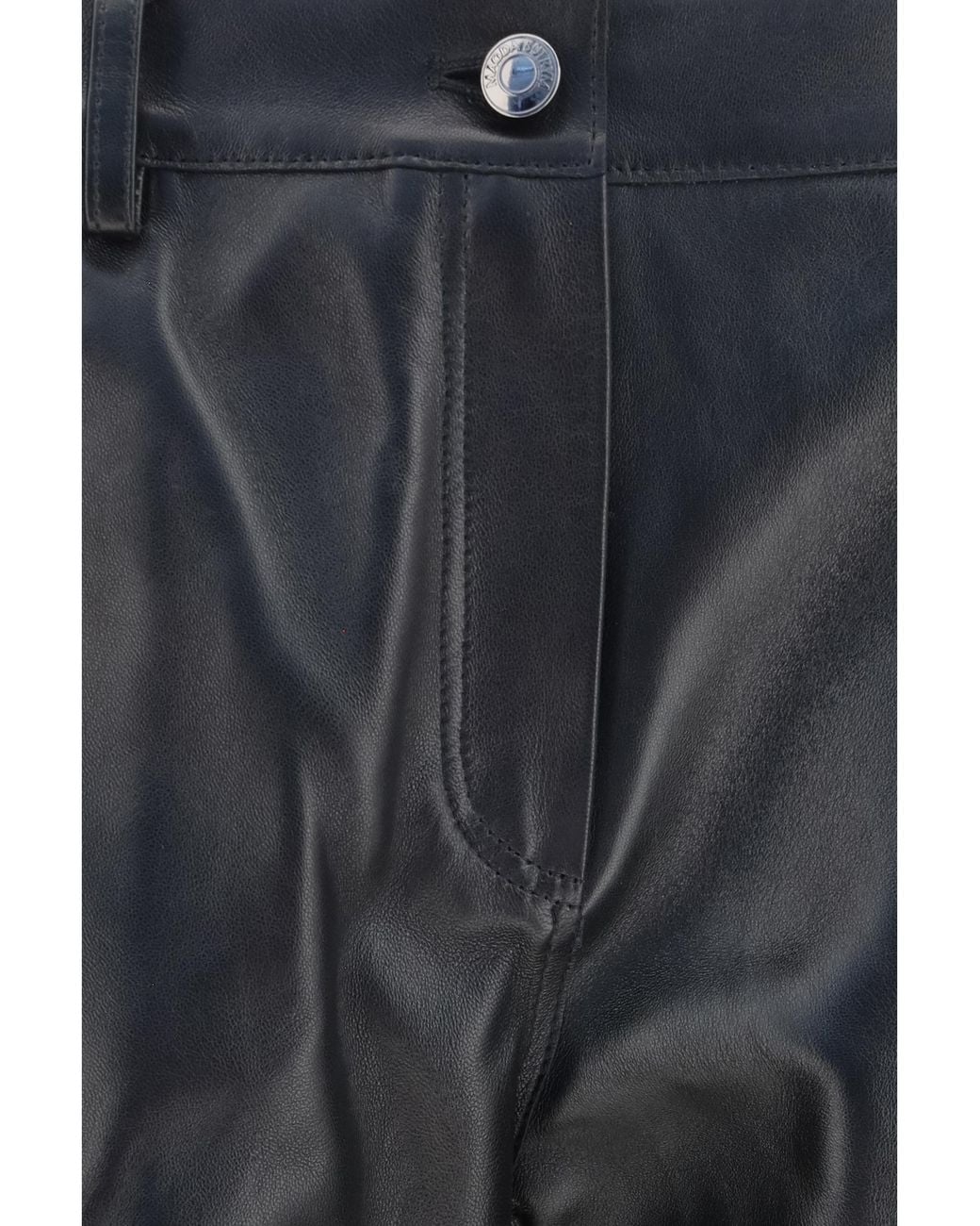 Magda Butrym Blue Leather Straight-Leg Pants Sheep Trousers