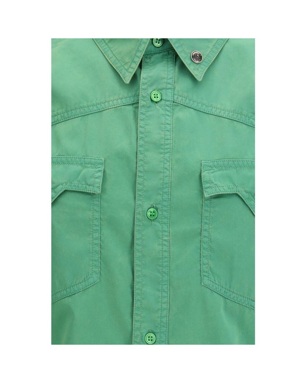 Versace Green Bicolor Cotton Shortsleeve Shirt for men