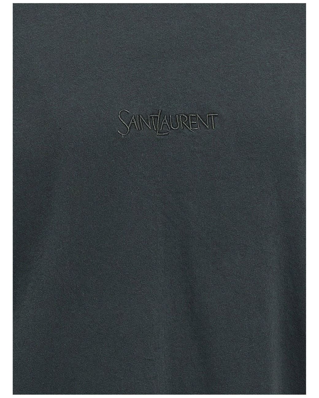 Saint Laurent Black Logo-Embroidered T-Shirt for men
