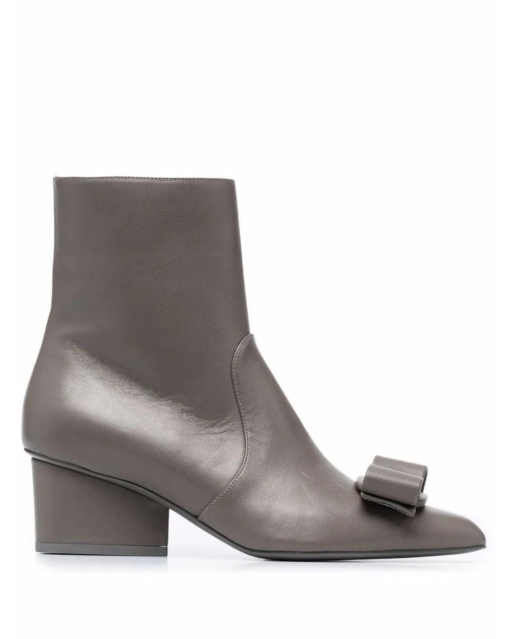 Ferragamo Gray 50Mm Viva Bow-Detail Ankle Boots