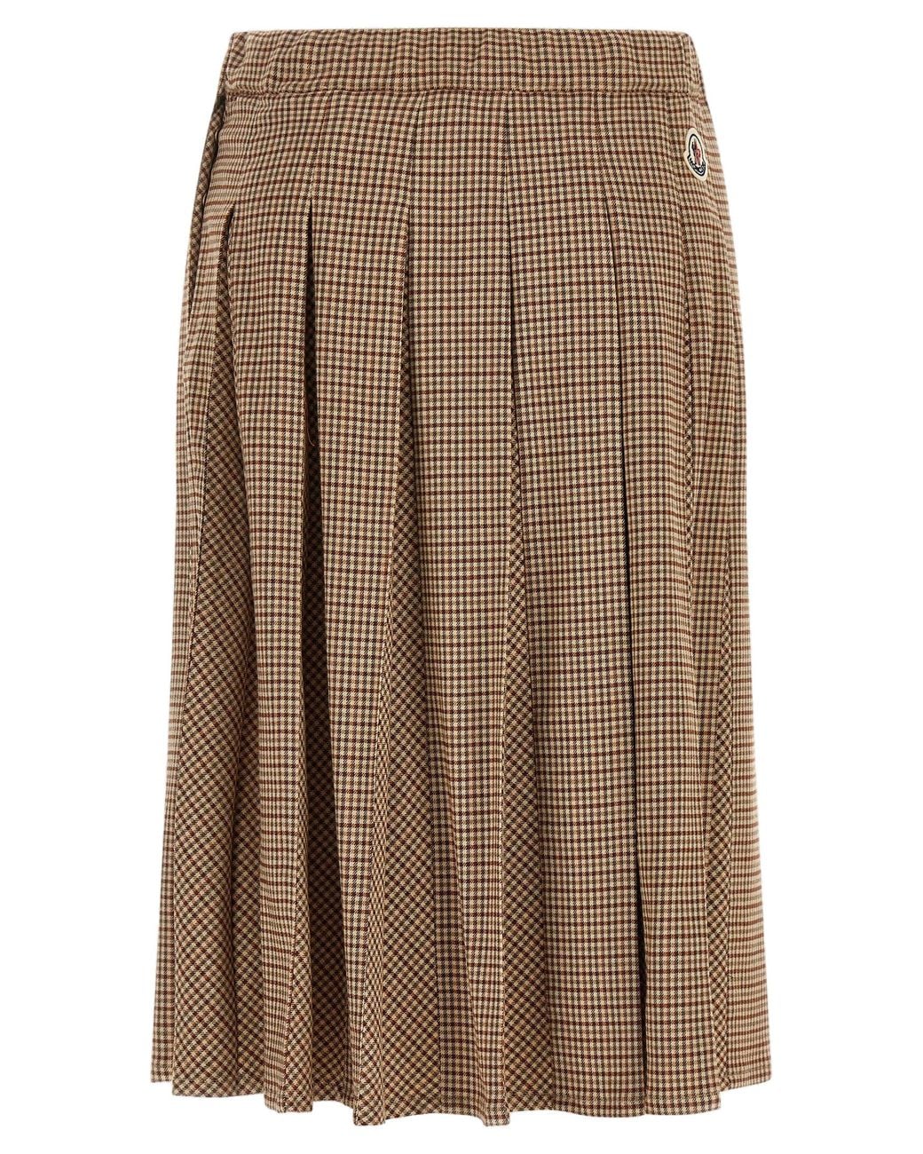 Moncler Brown Moncler Checkered Pleated Viscose Skirt