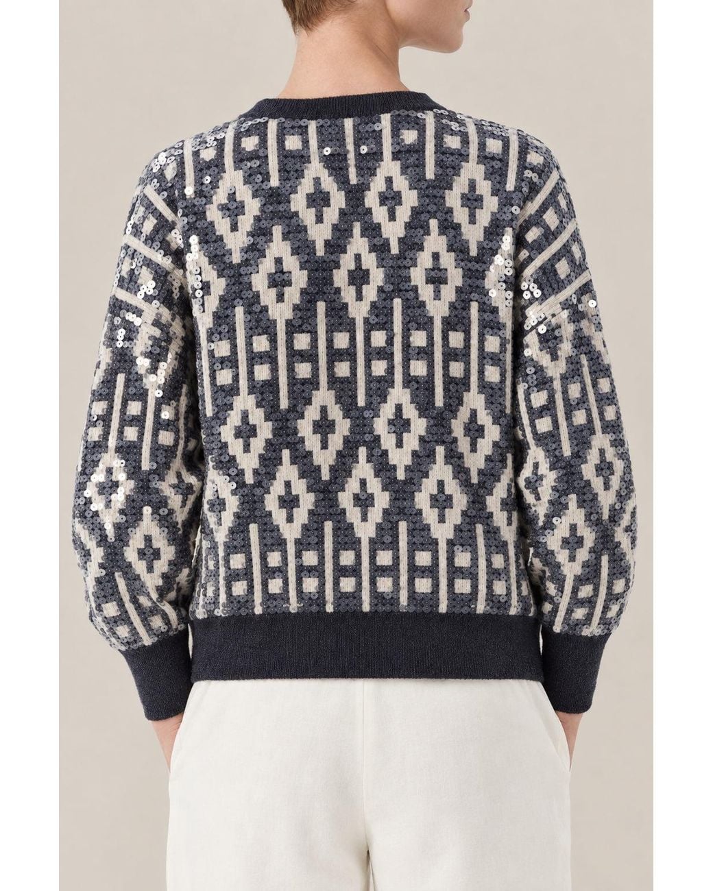 Brunello Cucinelli Black Stone Wool Silk Jacquard Sweater Clothing