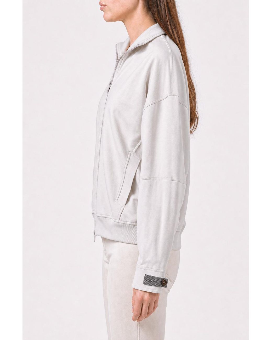 Brunello Cucinelli White Off Zip Up Sweater