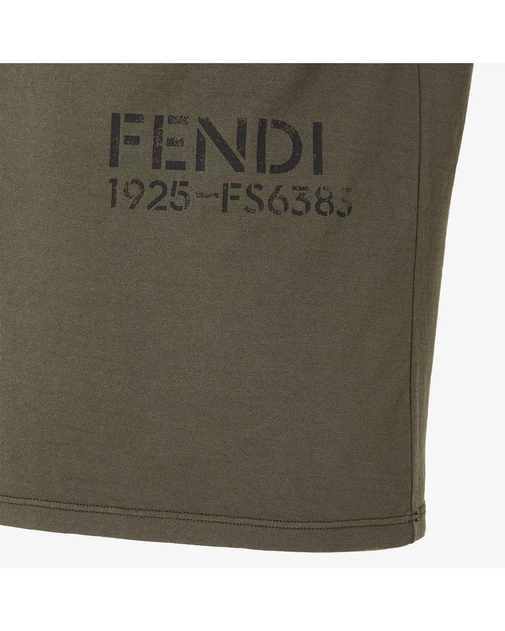 Fendi Green Fendi Logo-Embroidered T-Shirt — Khaki for men