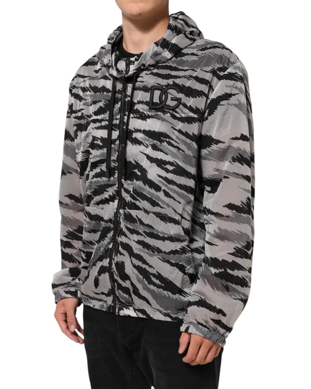 Dolce & Gabbana Gray Camouflage Hooded Sweatshirt Jacket Clothing for men