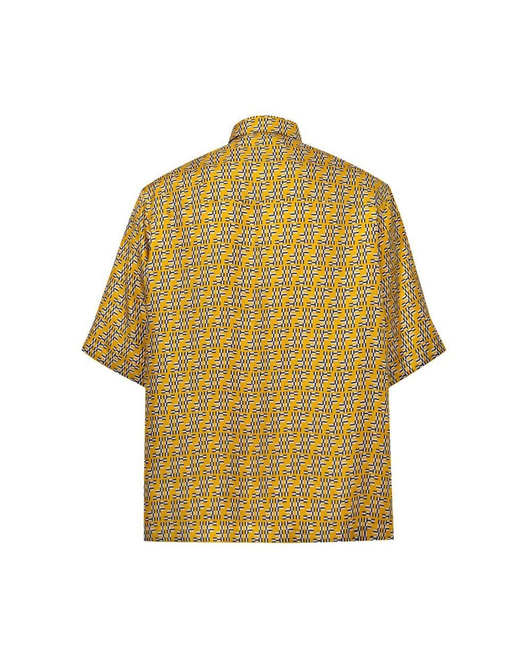 Fendi Yellow Silk Shortsleeve Shirt for men