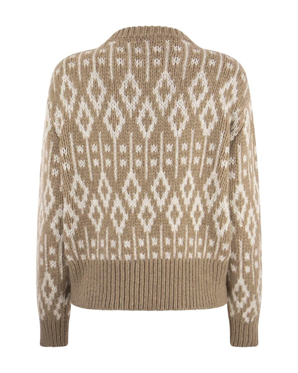 Brunello Cucinelli Brown Wool Patterned Sweater Clothing