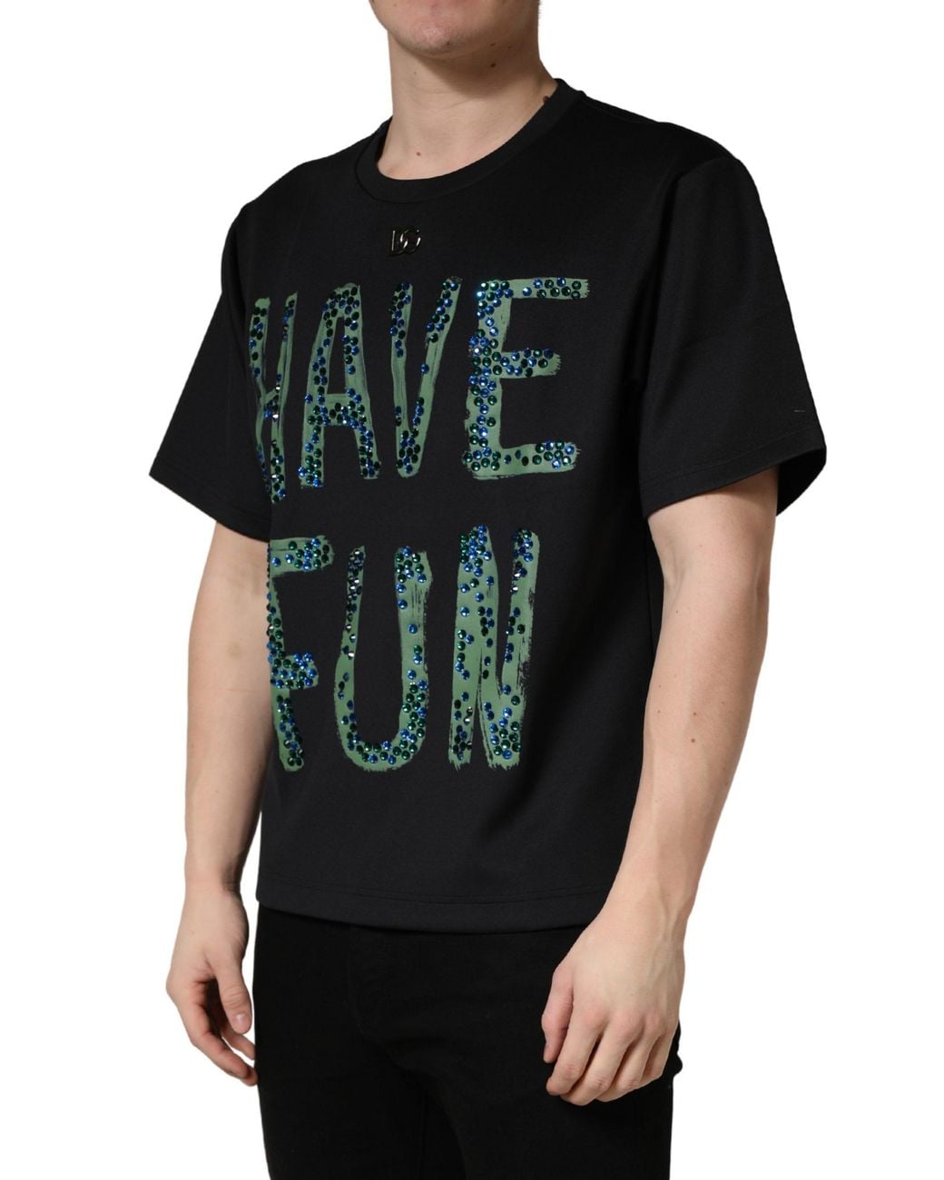 Dolce & Gabbana Black Have Fun Embellished Crew Neck T for men