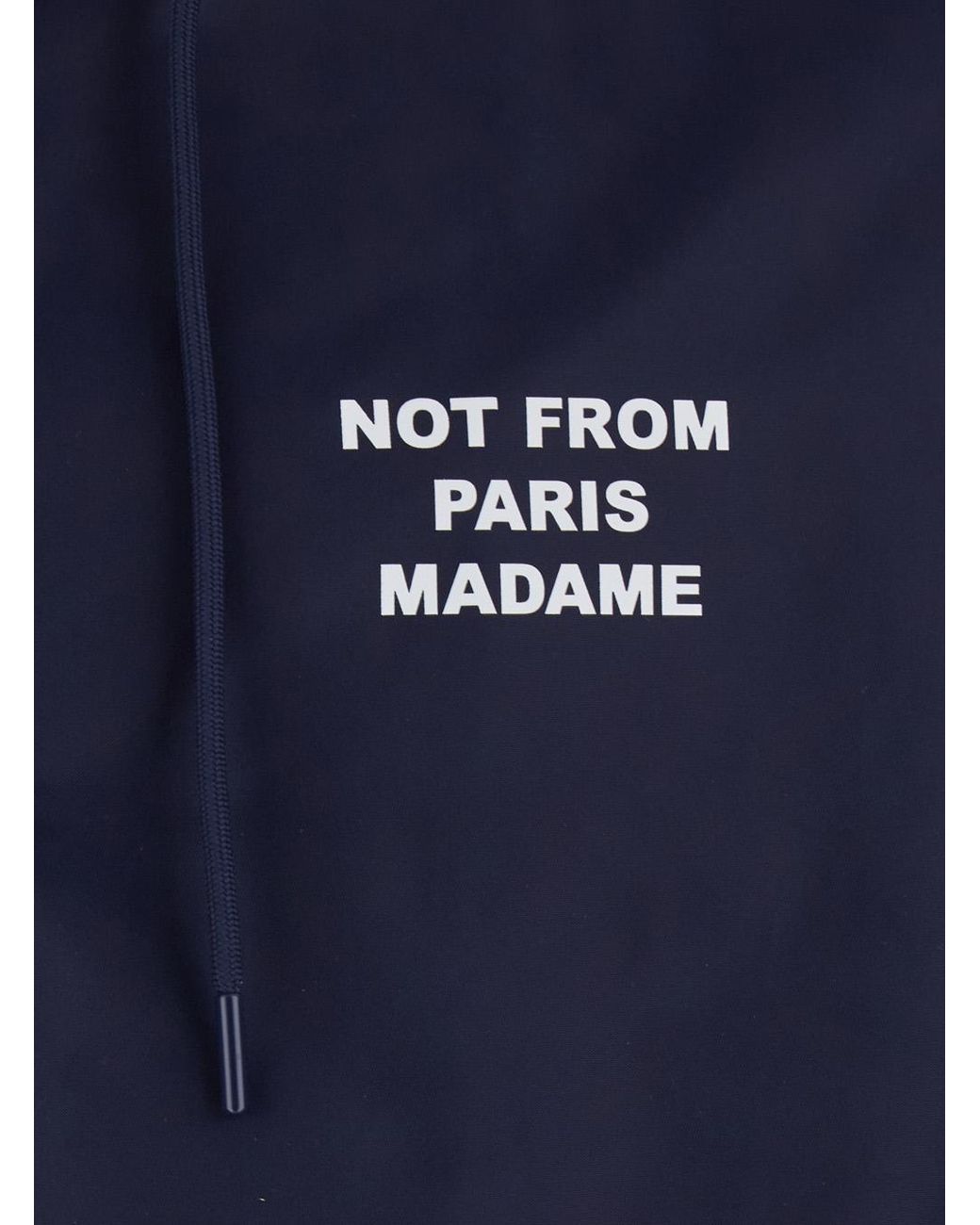 Drole de Monsieur Blue Hooded Jacket With Fixed Hood And Slogan On Front Back for men