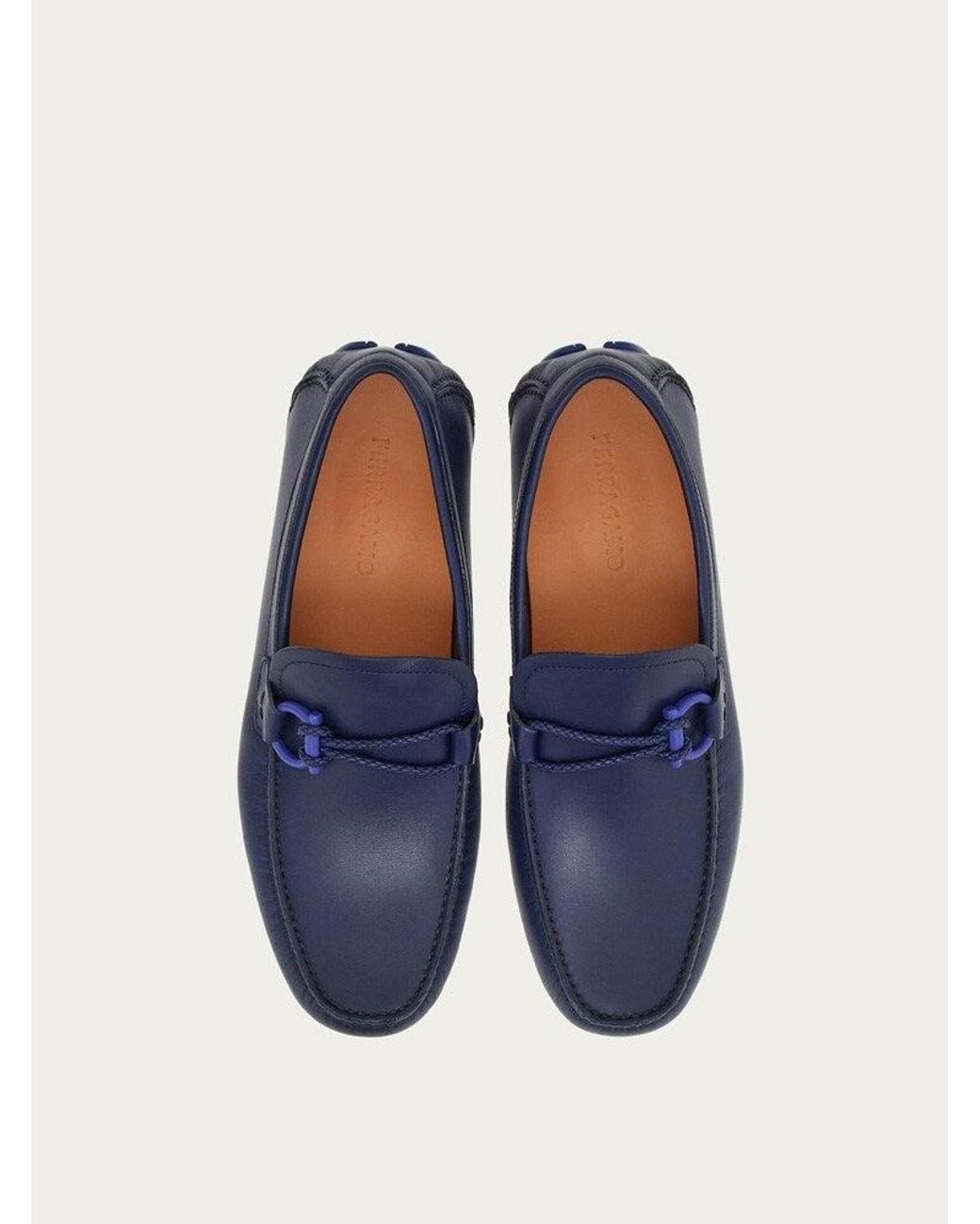 Ferragamo Blue Calf Leather Loafers for men