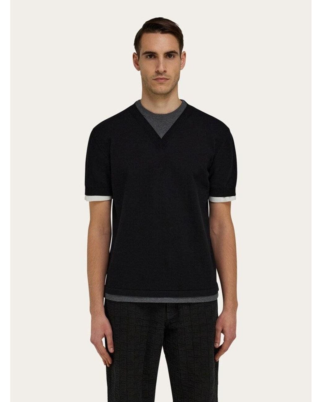 Ferragamo Black Layered Cotton Sweater for men