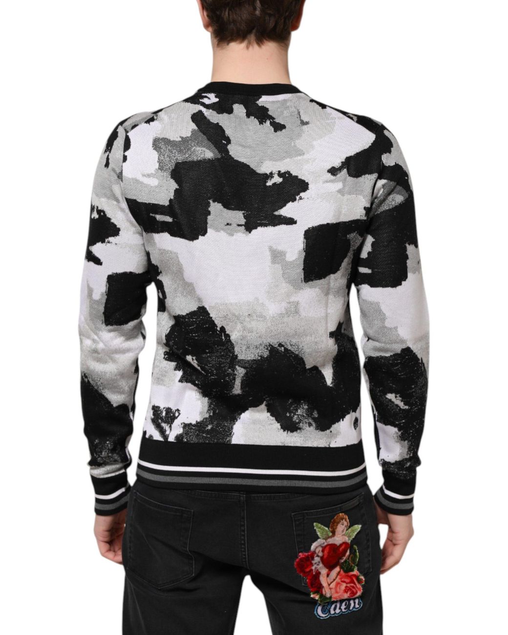 Dolce & Gabbana Black Silk Camouflage Pullover Sweater Clothing for men