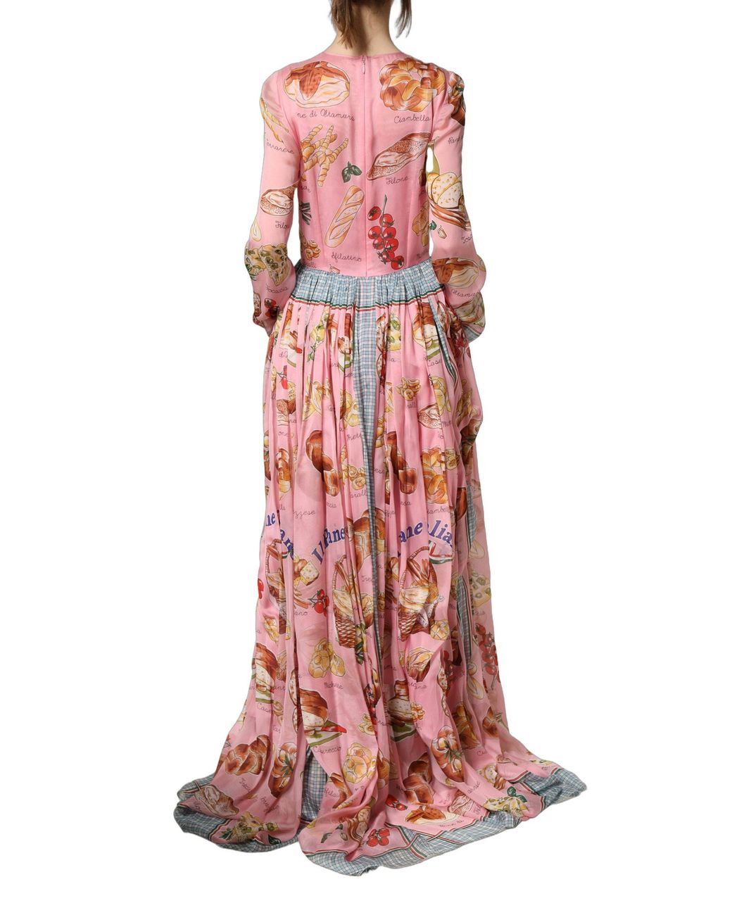 Dolce & Gabbana Pink Light Bread Print Pleated Maxi Dress Silk