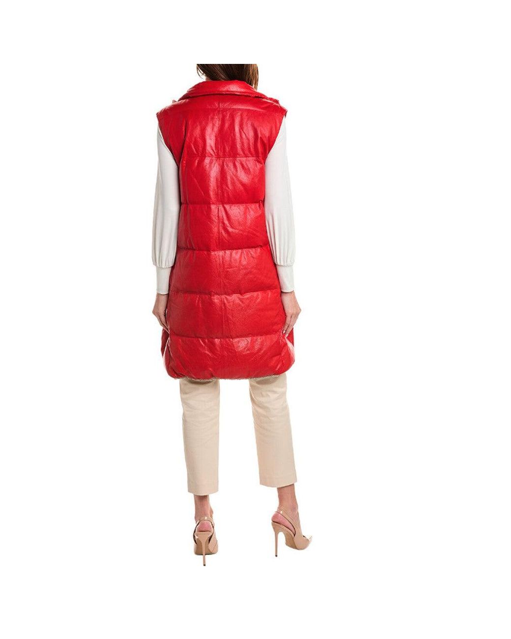 Brunello Cucinelli Red Leather Long Jacket