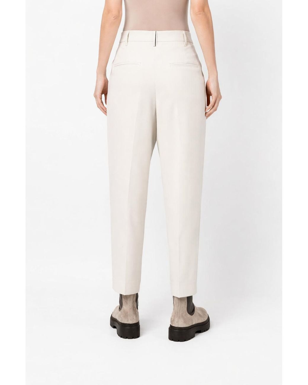 Brunello Cucinelli White Off Wool Tailored Trousers