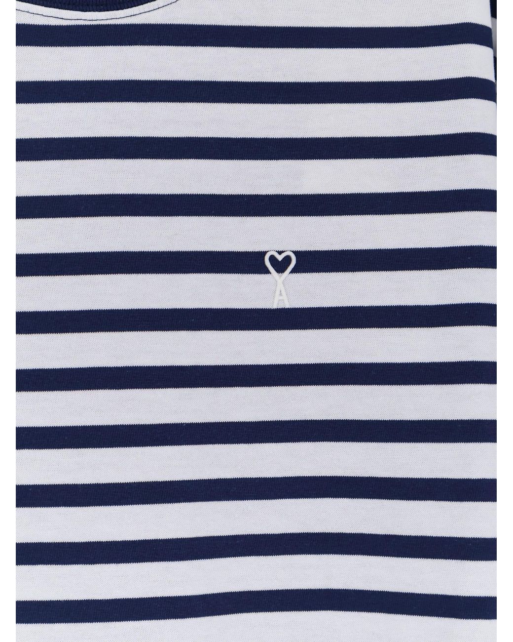 AMI Blue Cotton T-Shirt With Striped Pattern for men