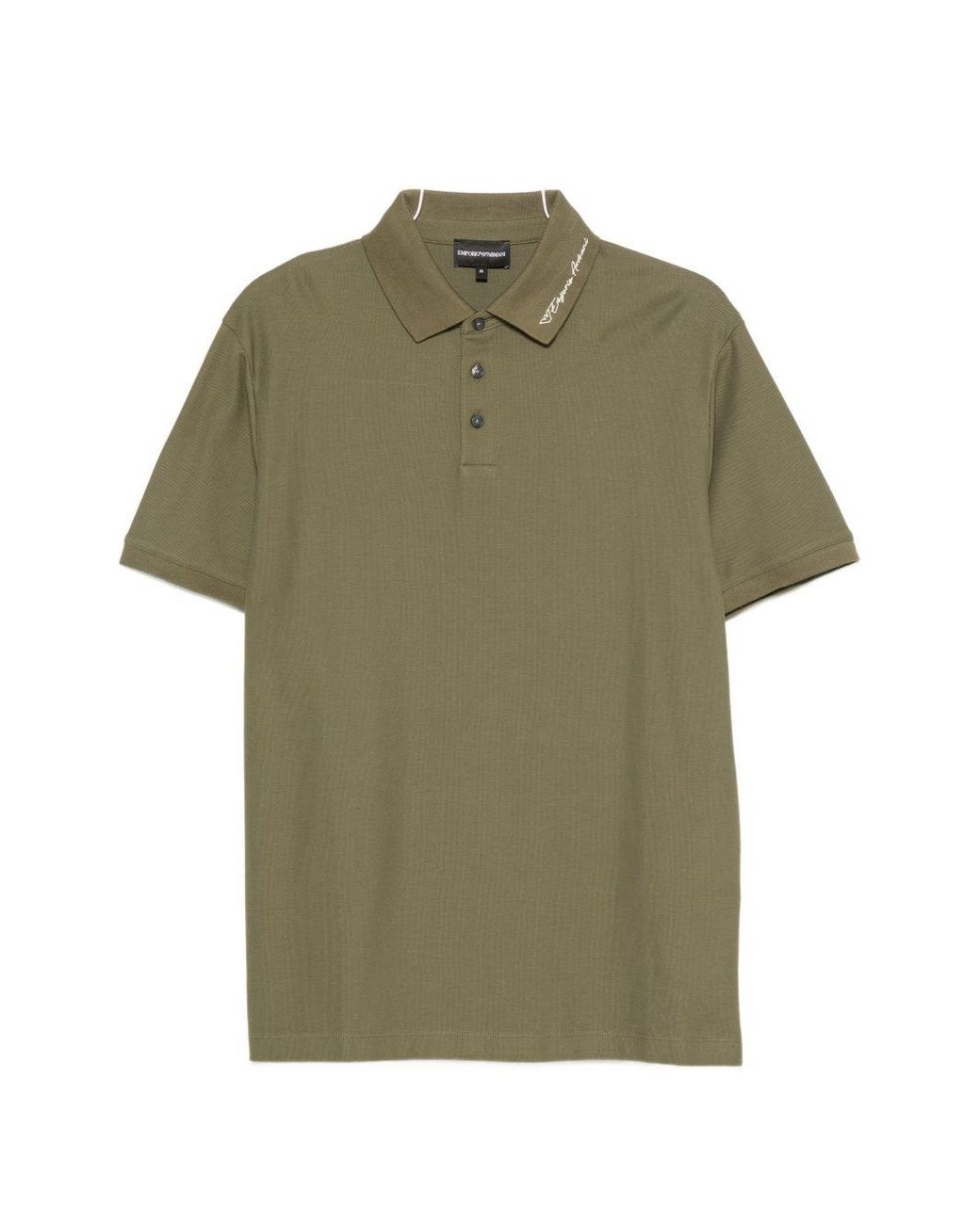 Emporio Armani Green Logo-Embroidered Cotton Piqué Polo for men