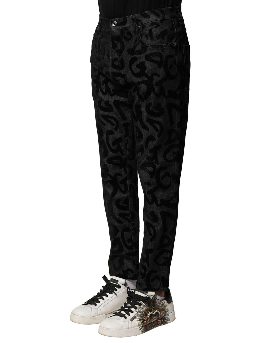 Dolce & Gabbana Black Logo Print Jeans for men