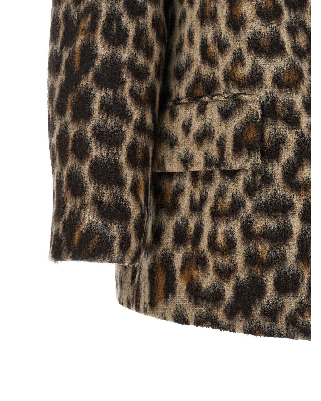 Alberto Biani Natural Leopard-Print Jacquard Wool Blend Coat