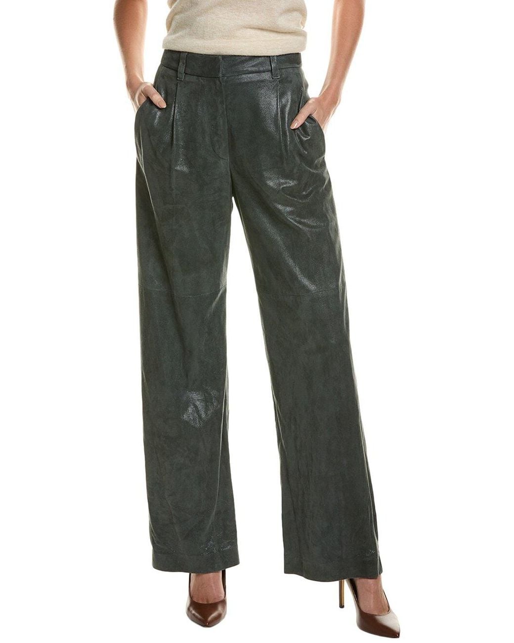 Brunello Cucinelli Green Dark Wide Leg Pants