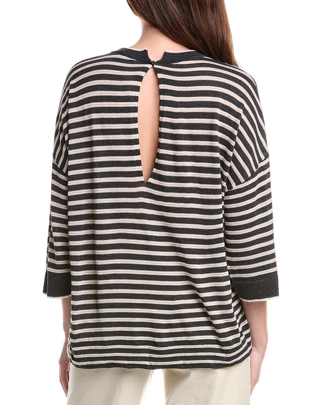 Brunello Cucinelli Natural Anthracite Wool Striped Shirt