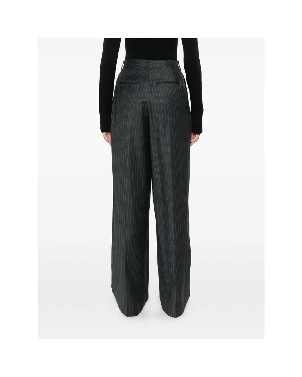 AYA MUSE Gray Pinstripe-Print Pleated Trousers