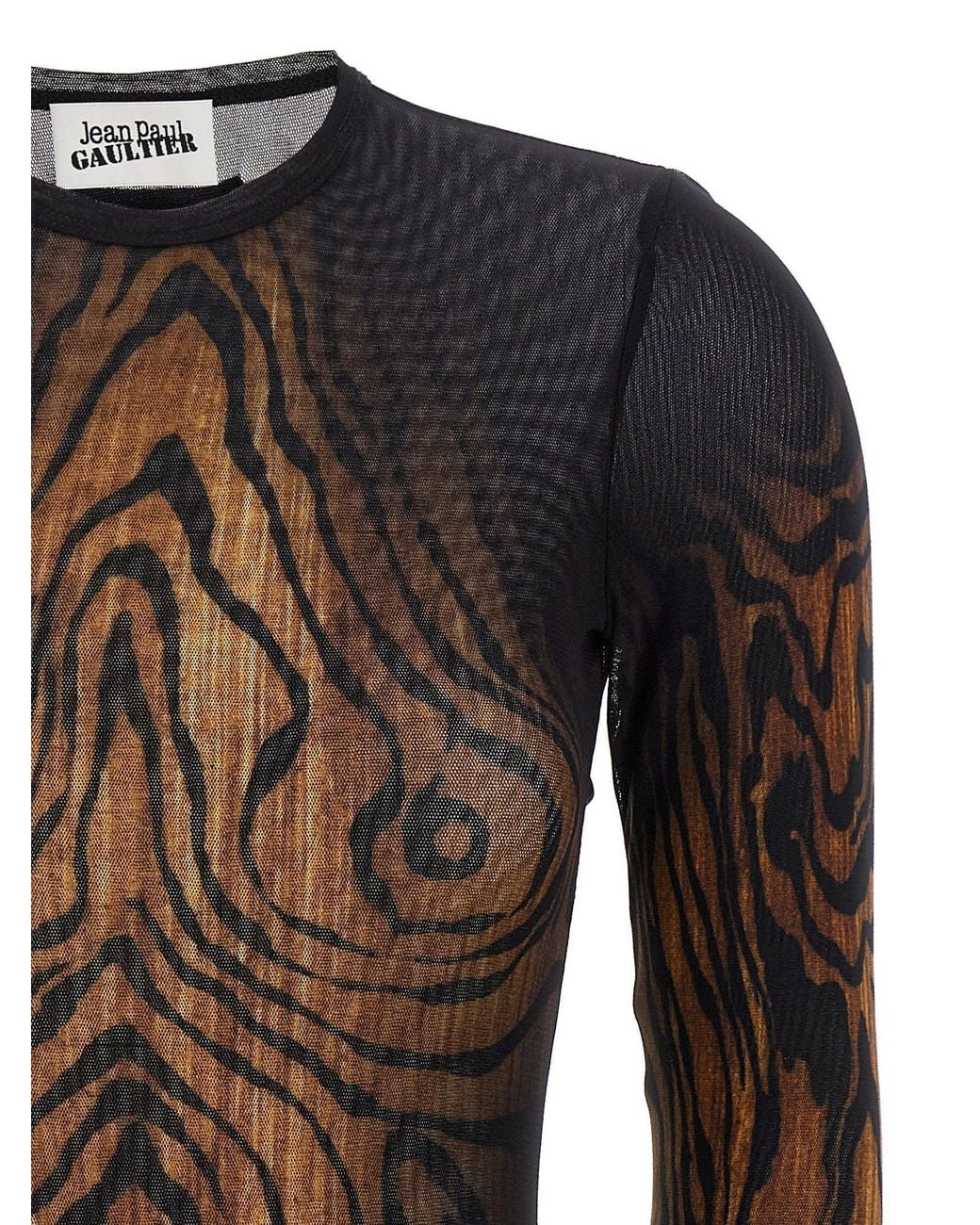 Jean Paul Gaultier Black Wood-Print Stretch Tulle Bodysuit