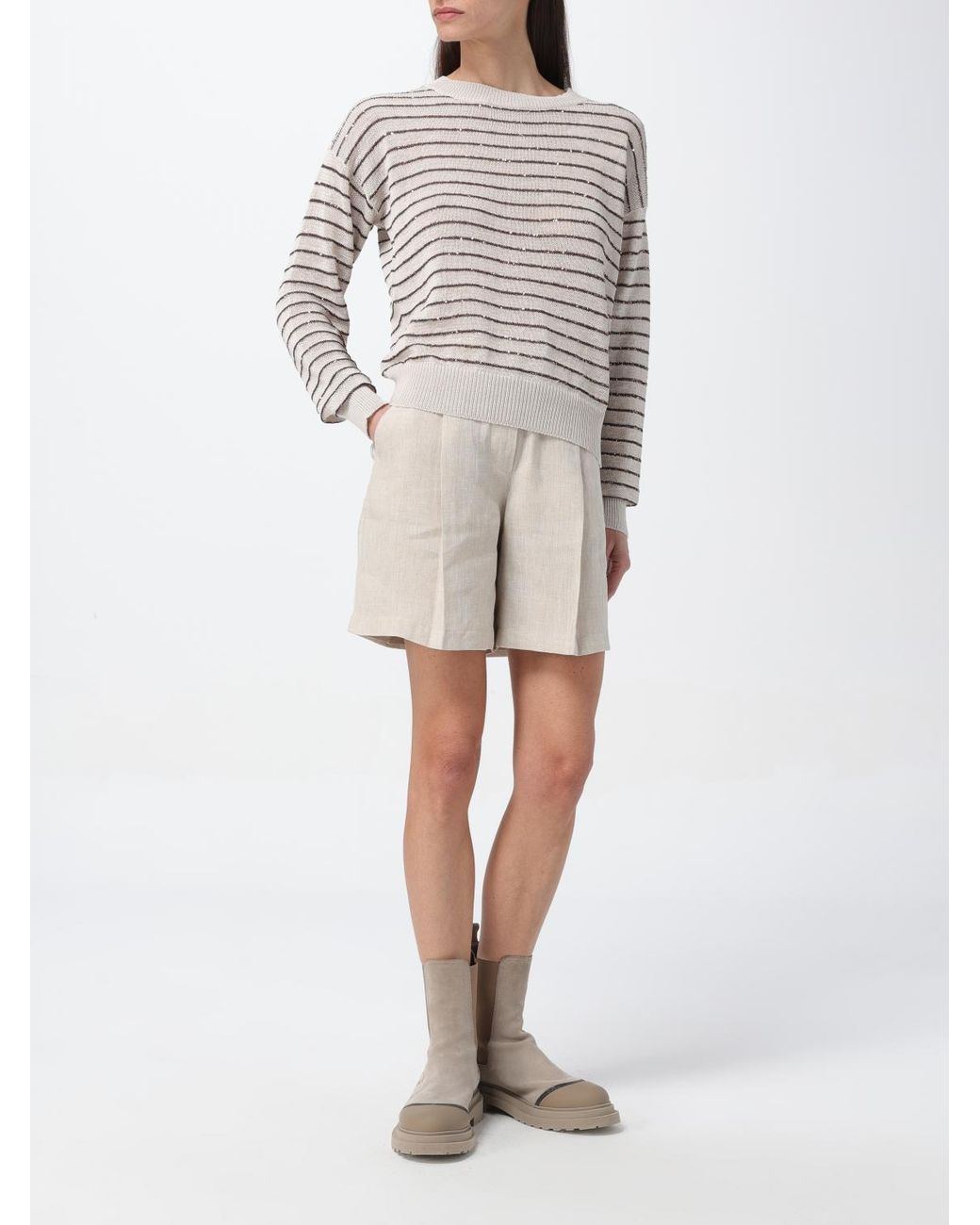 Brunello Cucinelli Naturale Linen Tailored Shorts