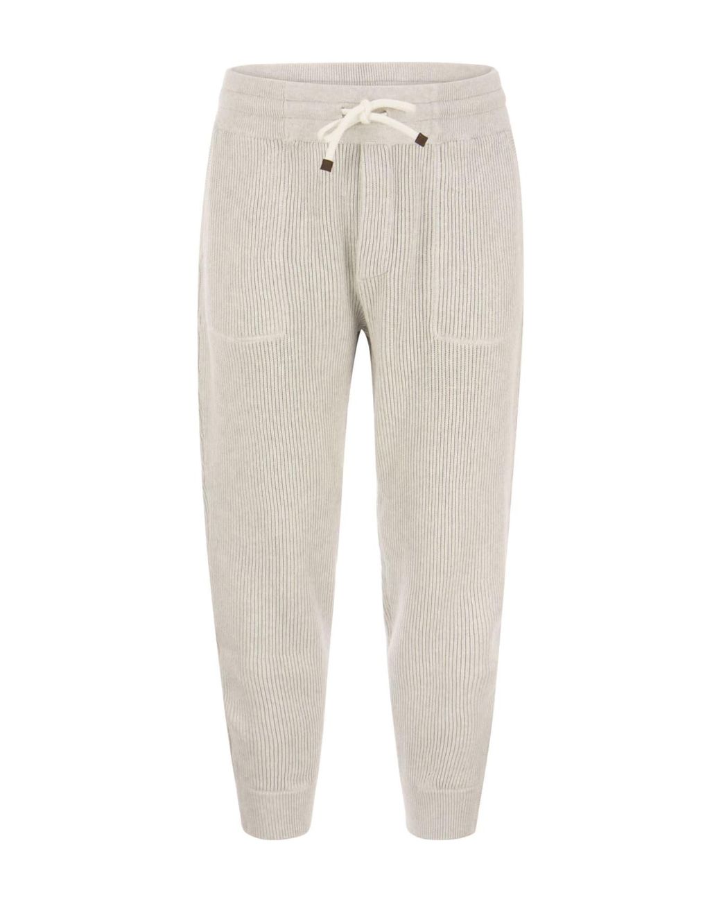 Brunello Cucinelli Natural Light Ribbed Trousers for men
