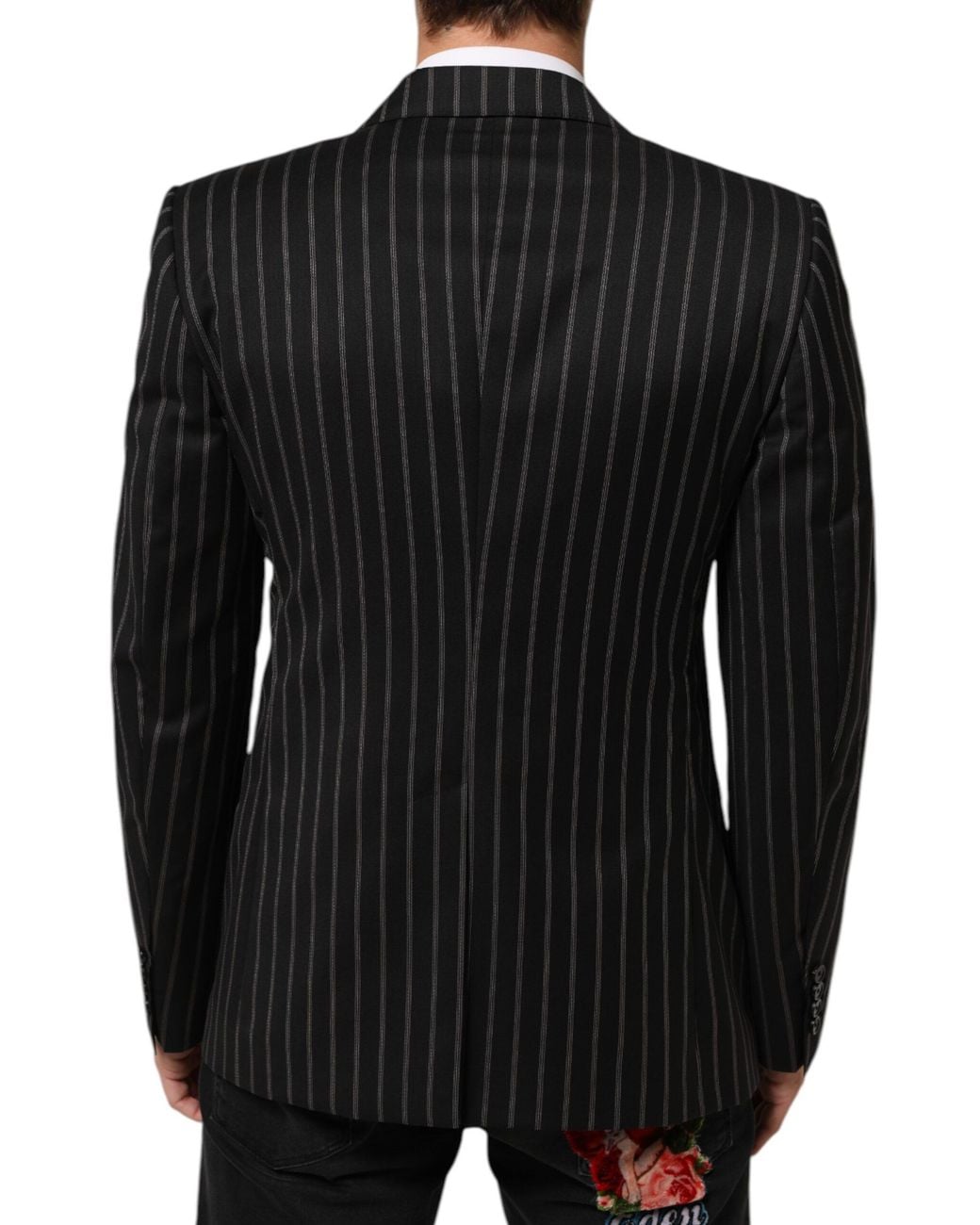 Dolce & Gabbana Black Stripes Sicilia 1 Button Suit Blazer Co+Wo for men