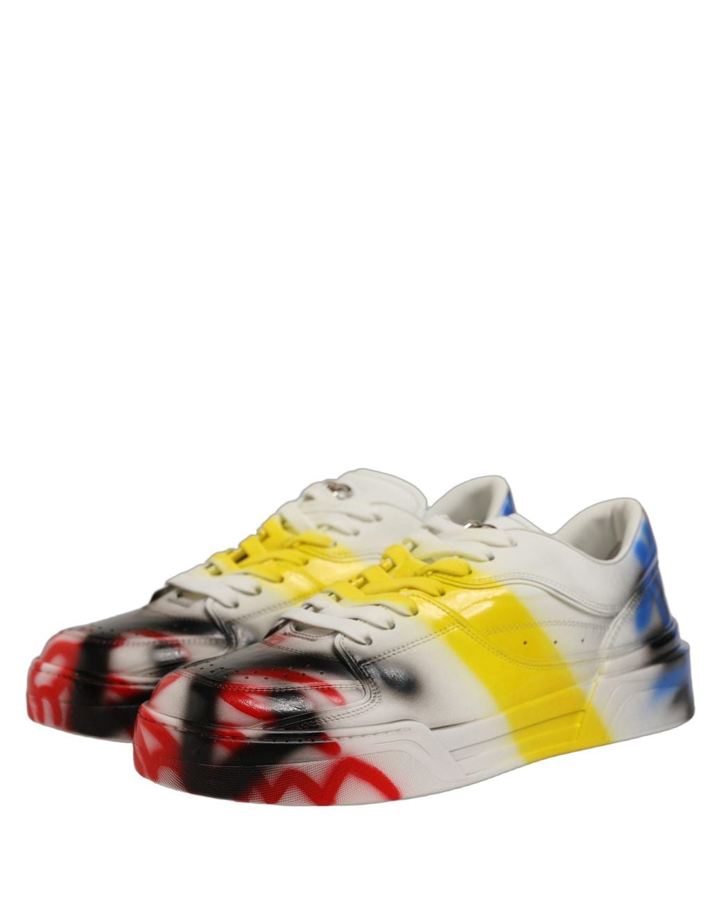 Dolce & Gabbana Multicolor New Roma Paint Sneakers Shoes Lamb Calf Leather for men