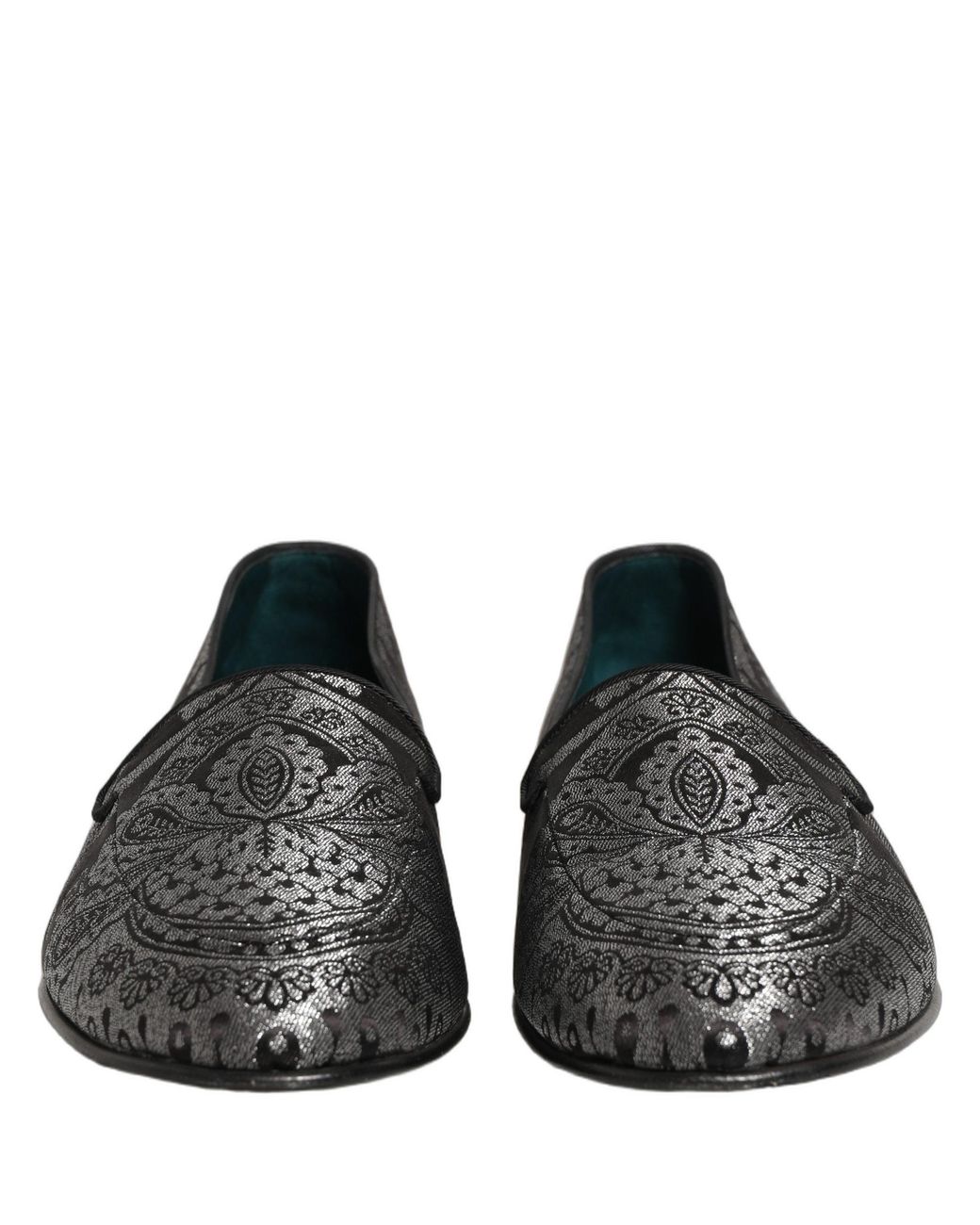 Dolce & Gabbana Gray Jacquard Leather Slip On Loafers Shoes for men