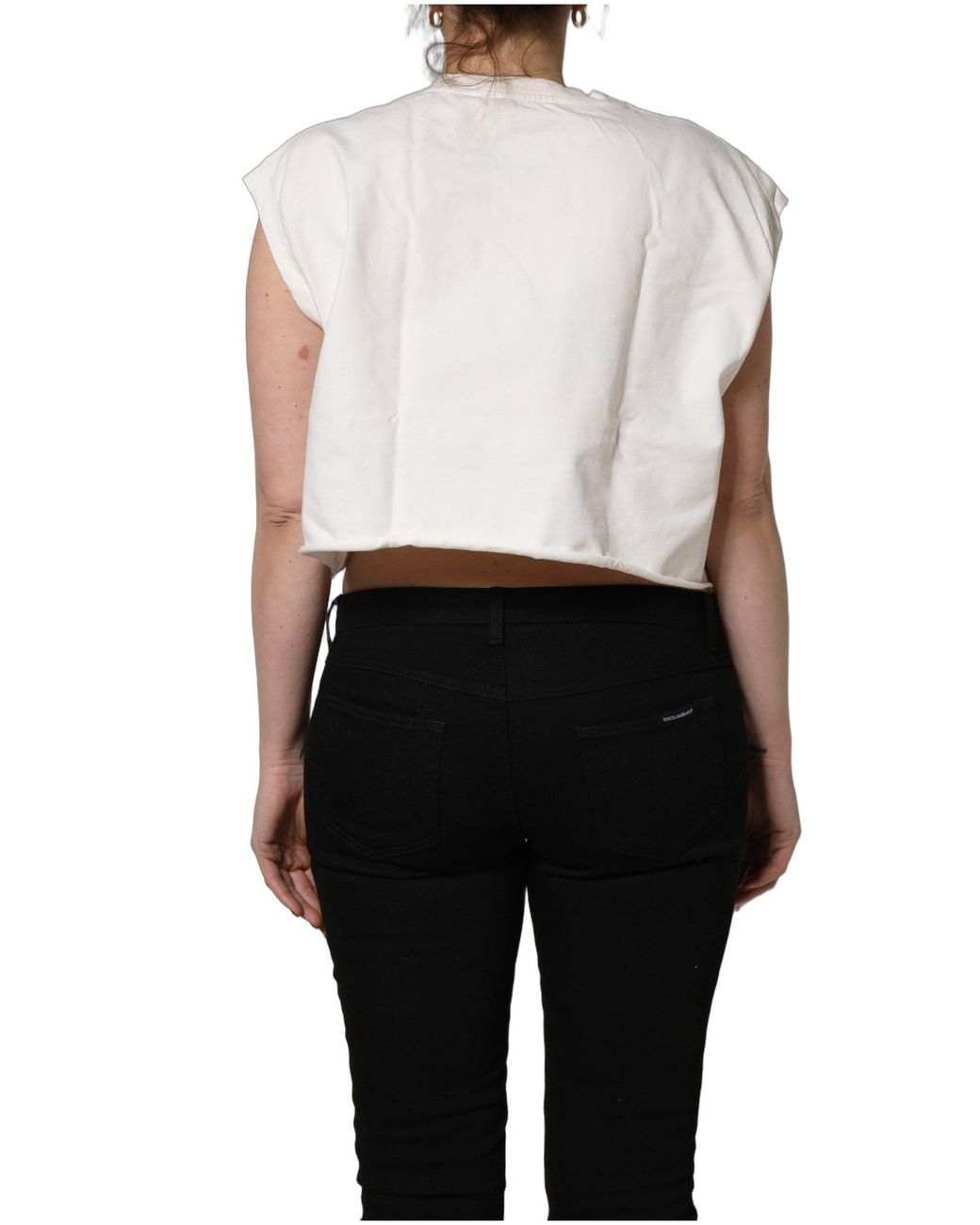 Dolce & Gabbana Metallic Cotton Dg Logo Print Cropped Jersey Top