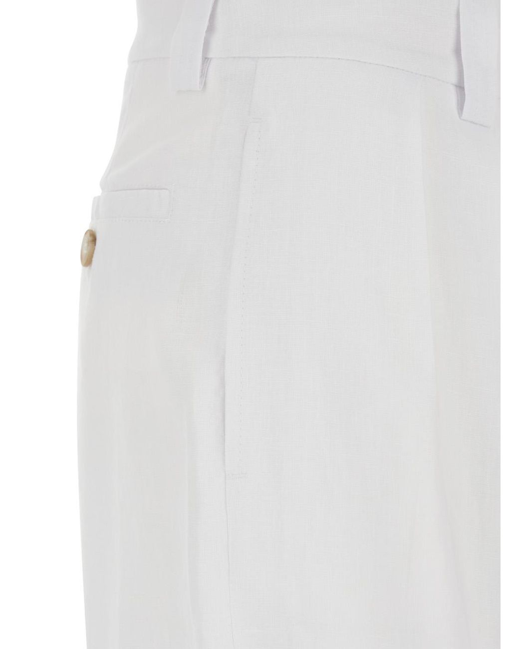 Le Plain White Bermuda With Front Pleates