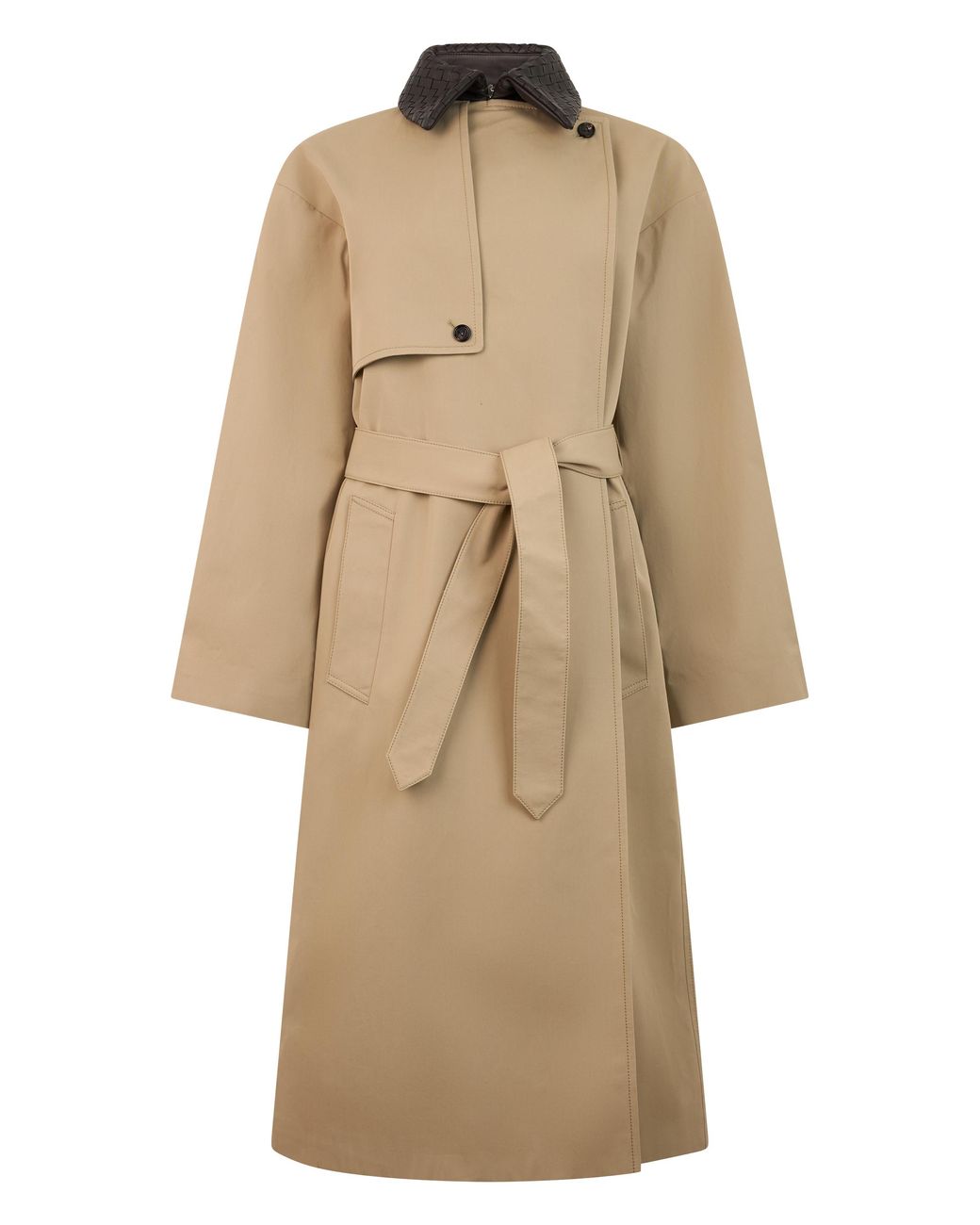 Bottega Veneta Natural Trench Coat With Woven Collar, Cotton & Raincoats