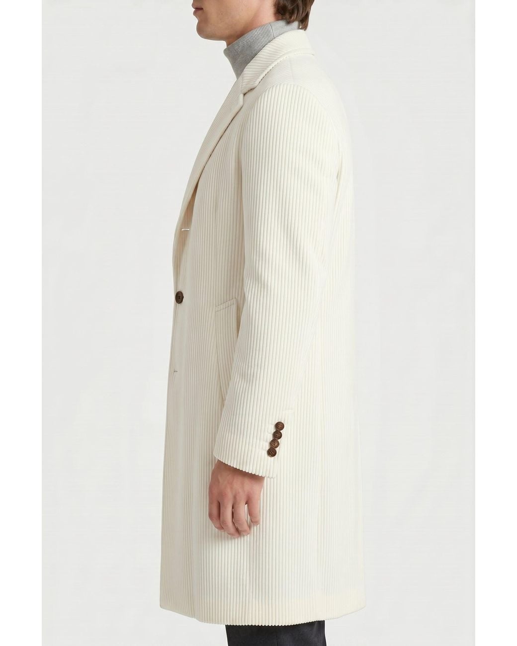 Brunello Cucinelli Natural Off Wool Tailored Coat for men