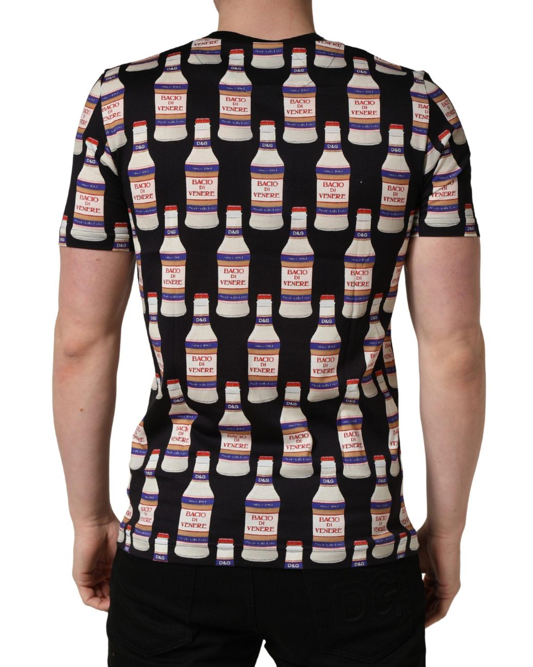 Dolce & Gabbana Black Bottle Print Cotton Crew Neck T for men