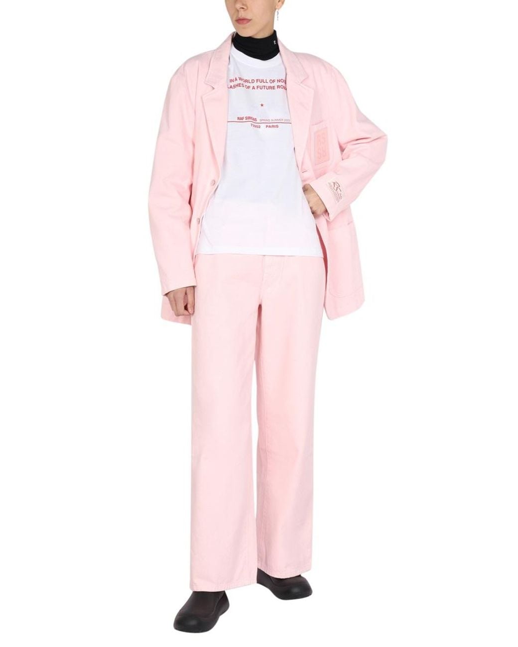Raf Simons Pink Logo Print T-Shirt Cotton T-Shirts