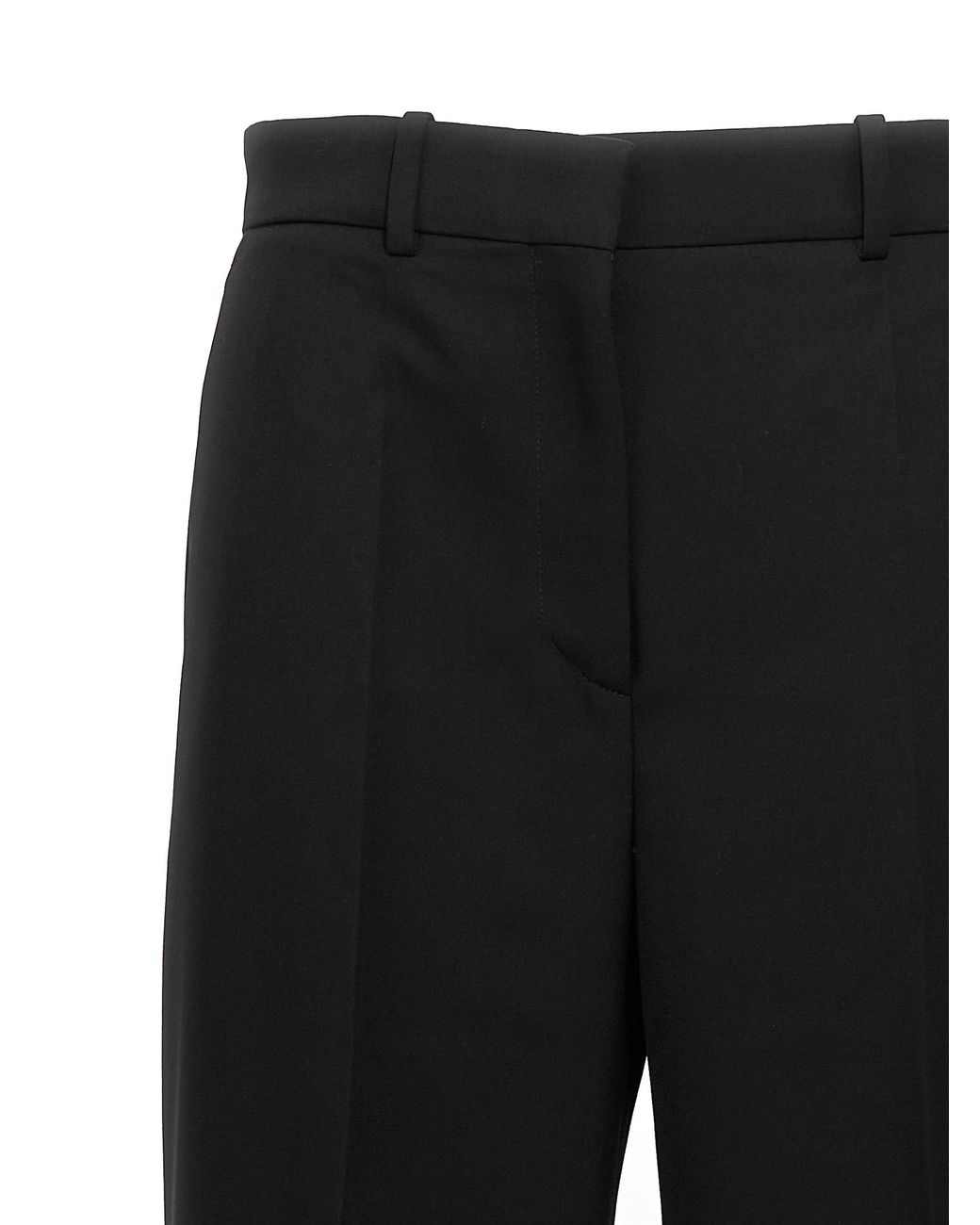 Lanvin Black Wide Leg Wool Trousers With Central Pleat